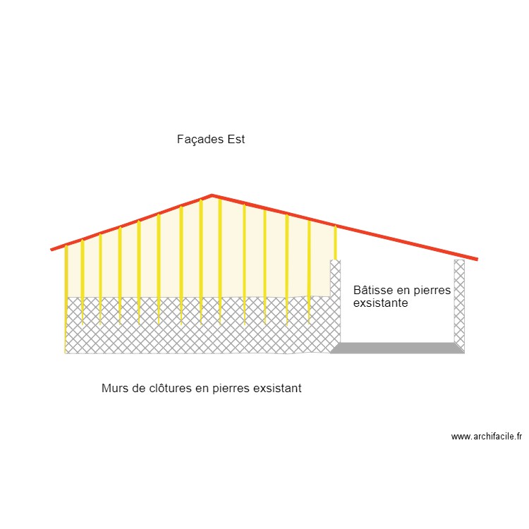 Façade Est. Plan de 10 pièces et 7 m2