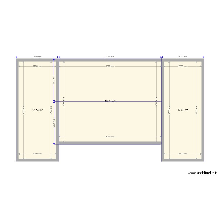 mm3. Plan de 3 pièces et 53 m2