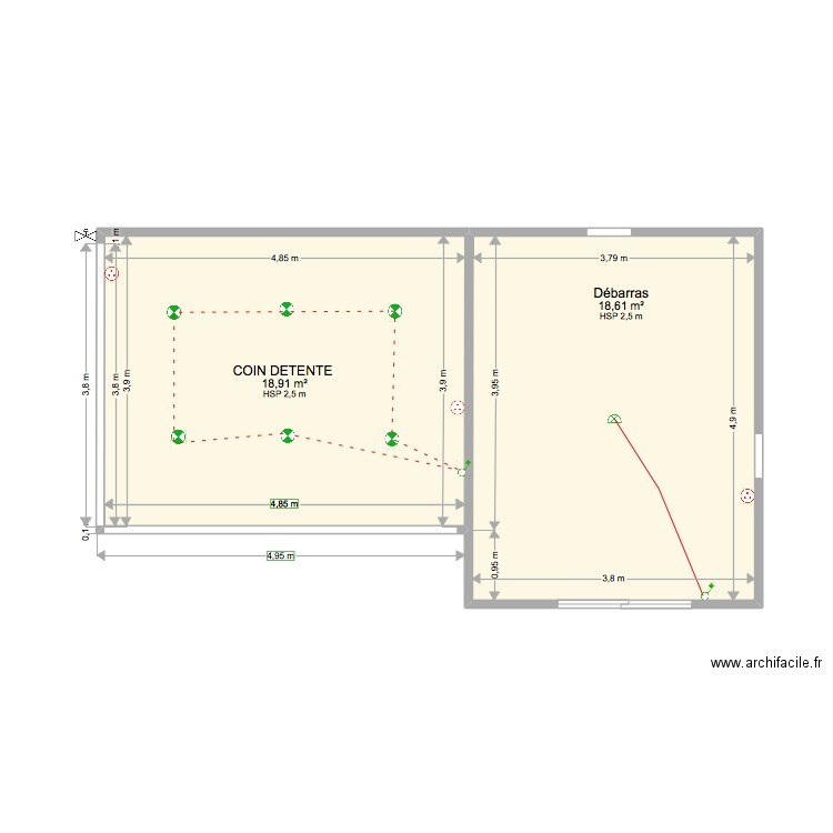 Abri JARDIN . Plan de 2 pièces et 38 m2