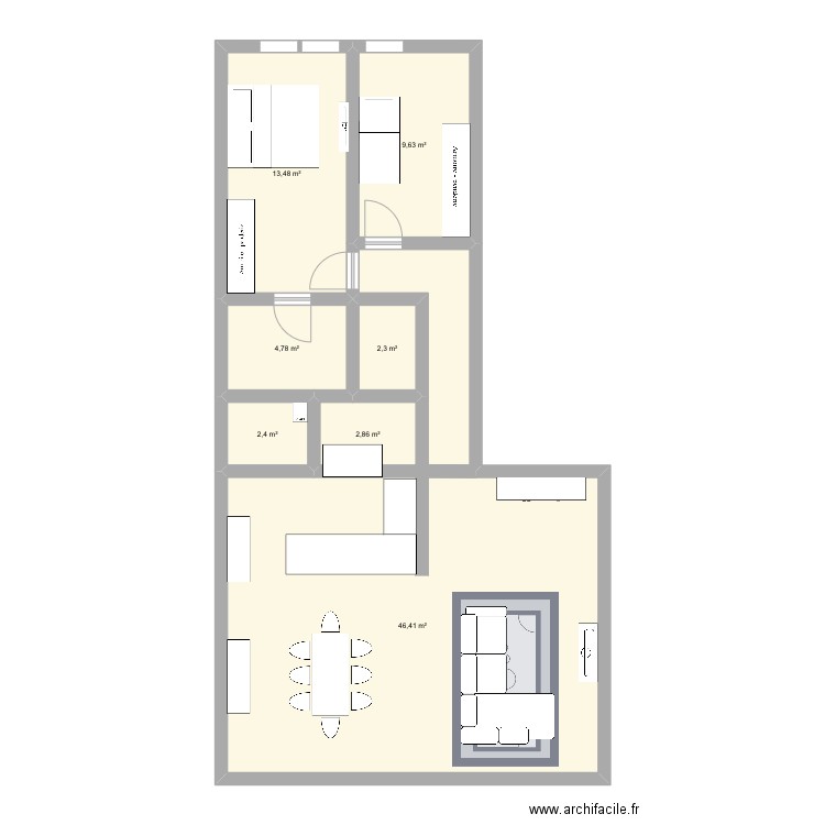 Mamina. Plan de 7 pièces et 87 m2