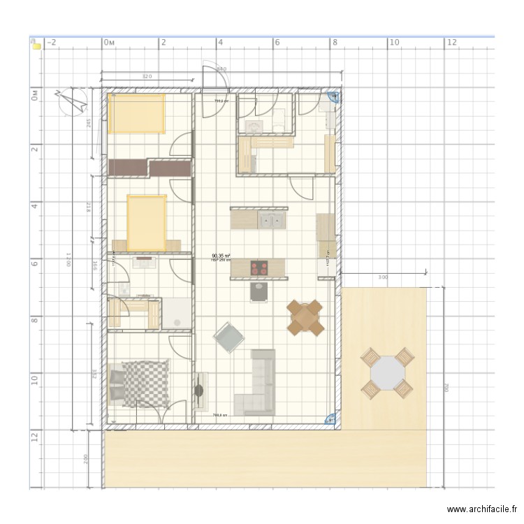 tykatu. Plan de 1 pièce et 90 m2