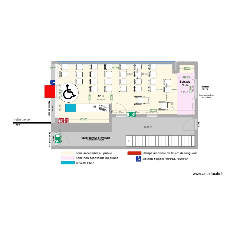 CHEZ LES ARTISTES apr&egrave;s travaux avec place PMR. Plan de 0 pièce et 0 m2