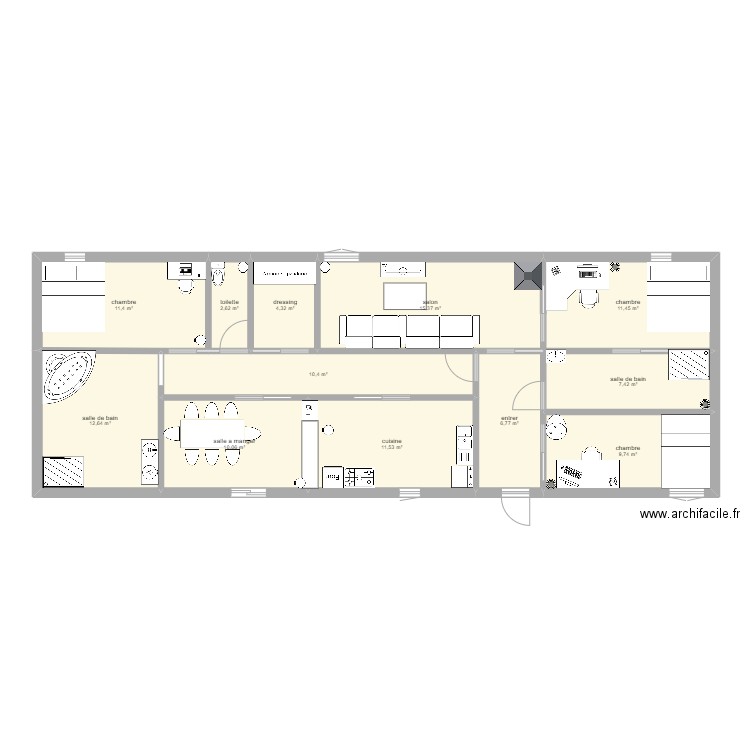 EVAL. Plan de 12 pièces et 114 m2