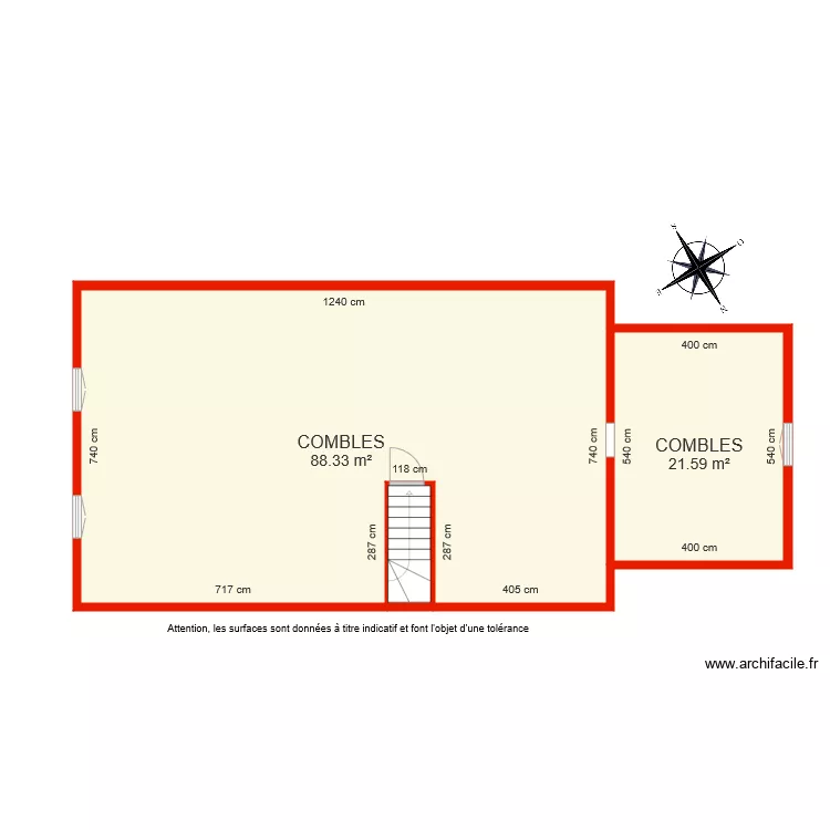 BI 5295 Combles c&ocirc;t&eacute;s. Plan de 