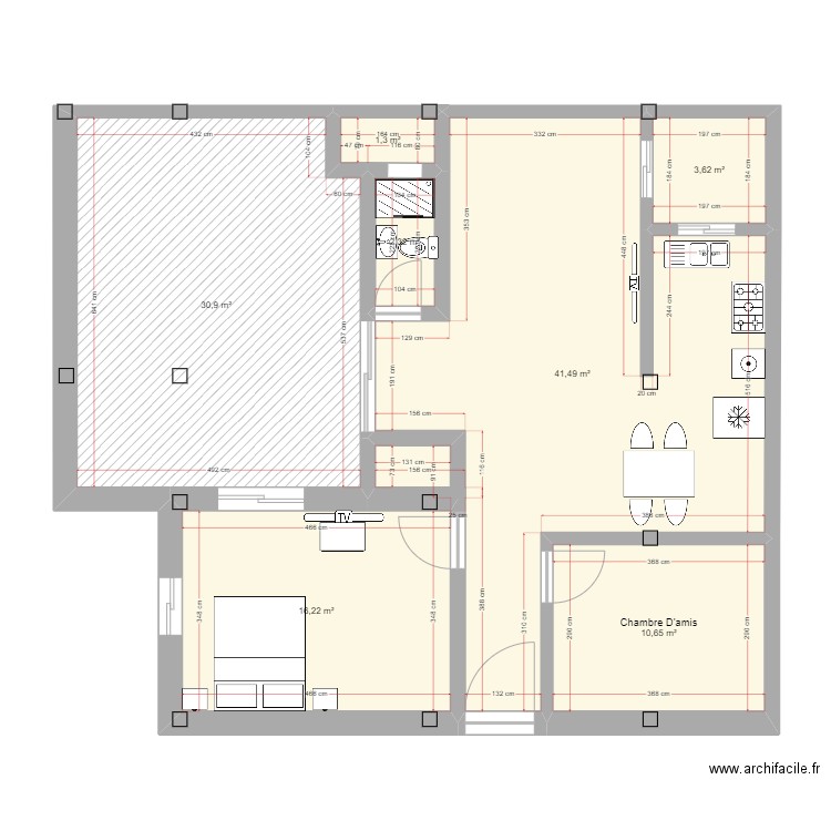 2eme etage. Plan de 7 pièces et 106 m2