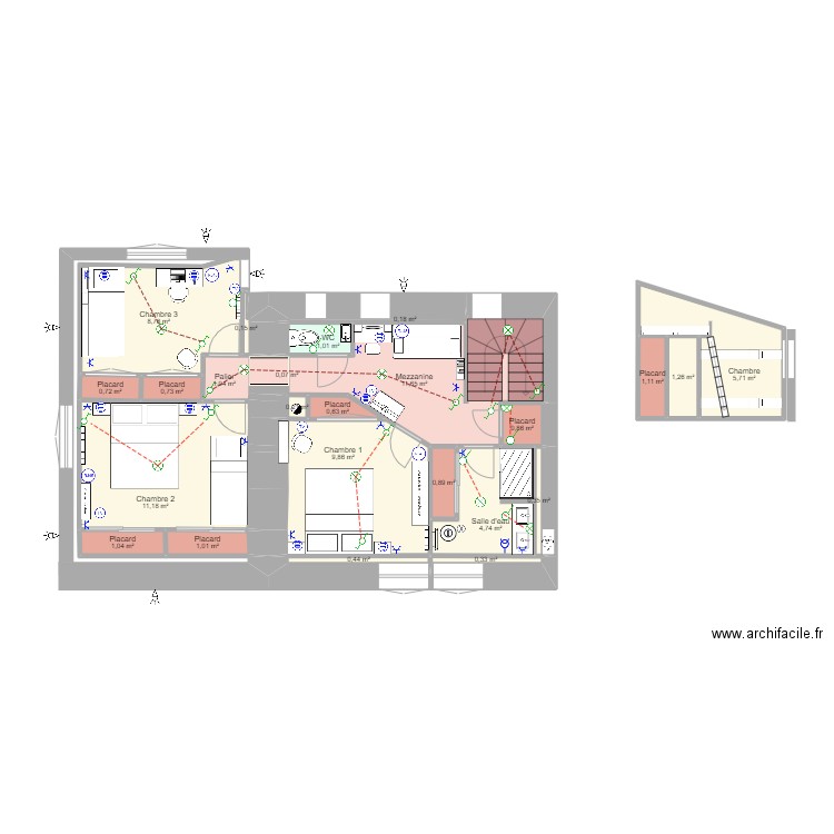 Etage 5 août 2022. Plan de 24 pièces et 64 m2