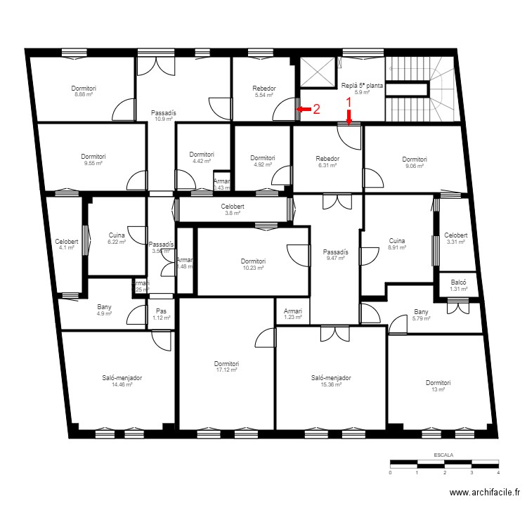ED. CRISTALL, PLANTA 5. Plan de 32 pièces et 199 m2