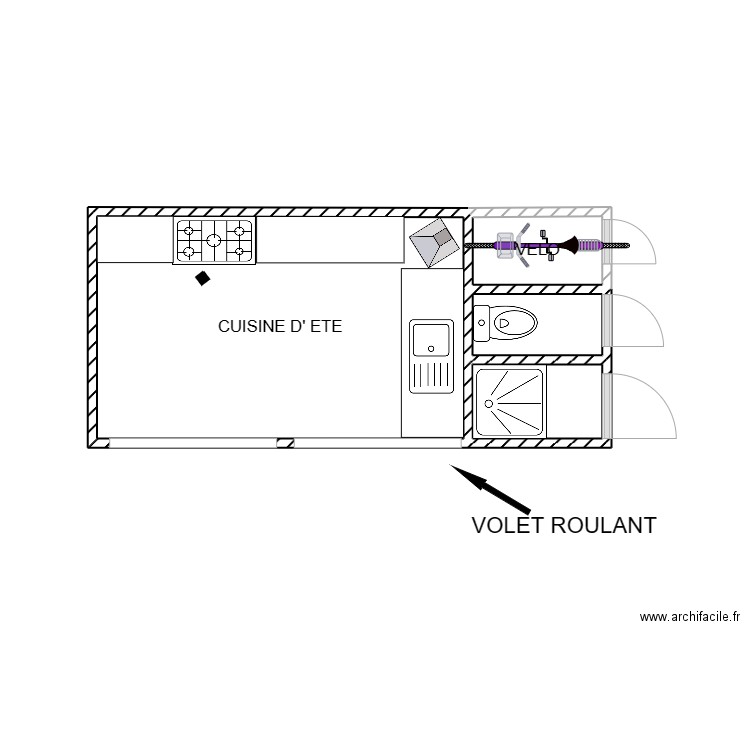 PLAN CUISINE D'ETE. Plan de 4 pièces et 13 m2