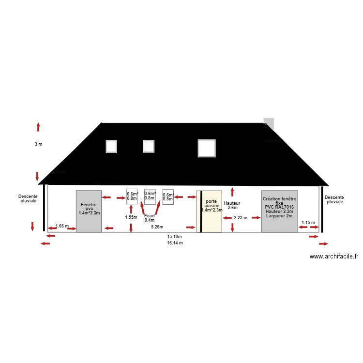FACADE ARRIERE APRES OUVERTURE LONGUENESSE. Plan de 0 pièce et 0 m2