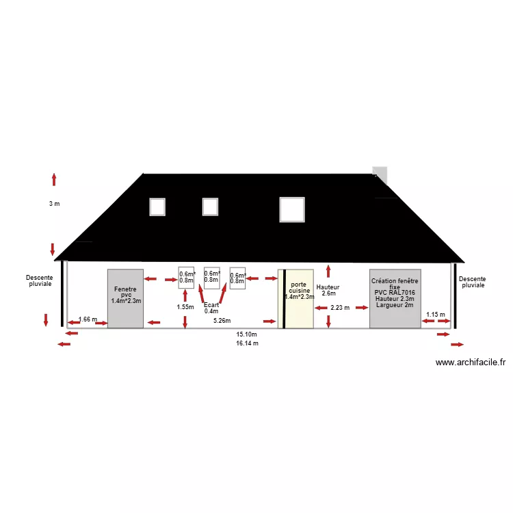 FACADE ARRIERE APRES OUVERTURE LONGUENESSE. Plan de 