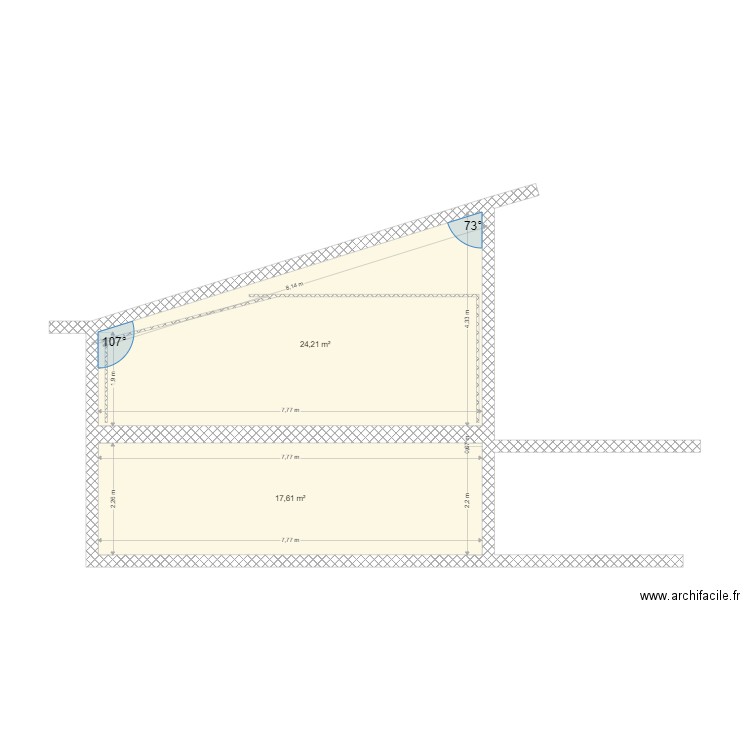 gayet /dormeuil coupe. Plan de 2 pièces et 42 m2