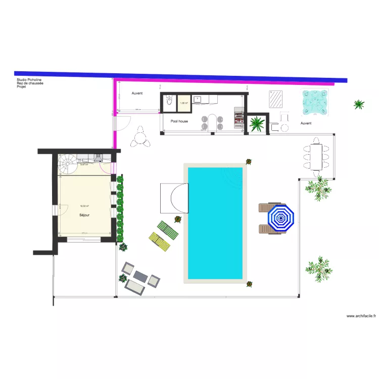 Studio Picholine Rez de chauss&eacute;e 2 bis 1. Plan de 
