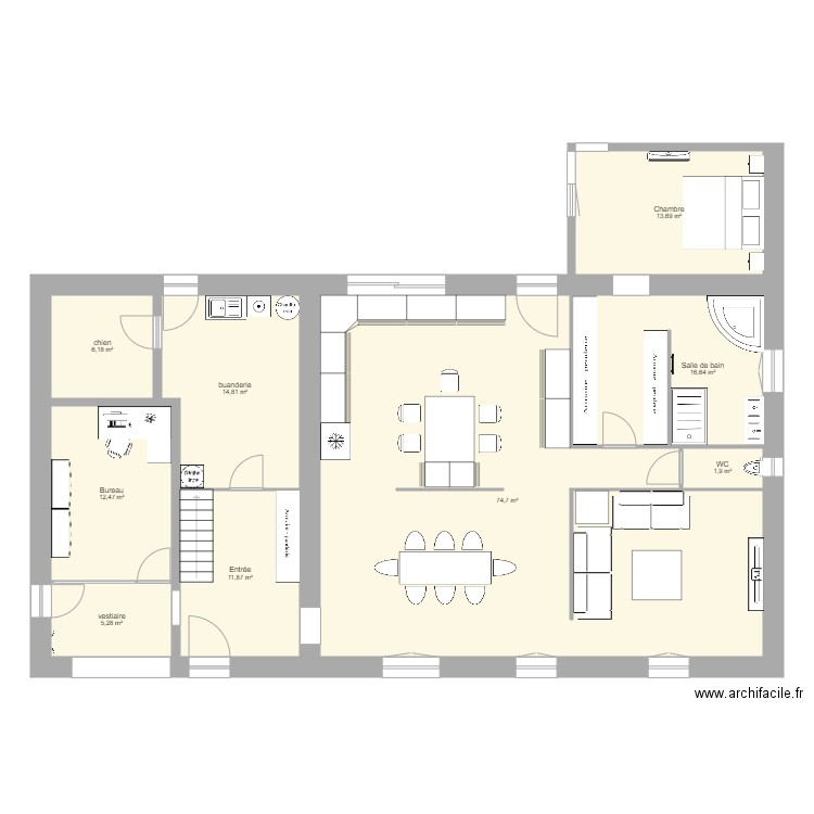 RDC marnay 80 sans clim. Plan de 9 pièces et 158 m2