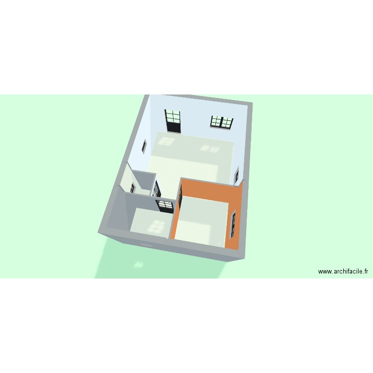 vue 3d. Plan de 8 pièces et 68 m2