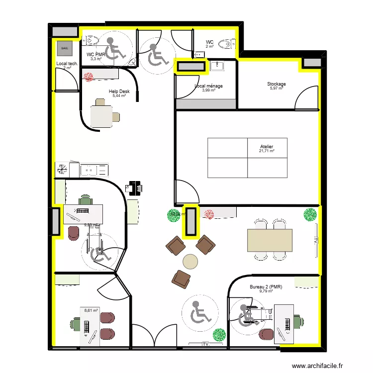 B&eacute;ziers nv local - v3. Plan de 19 pièces et 127 m²