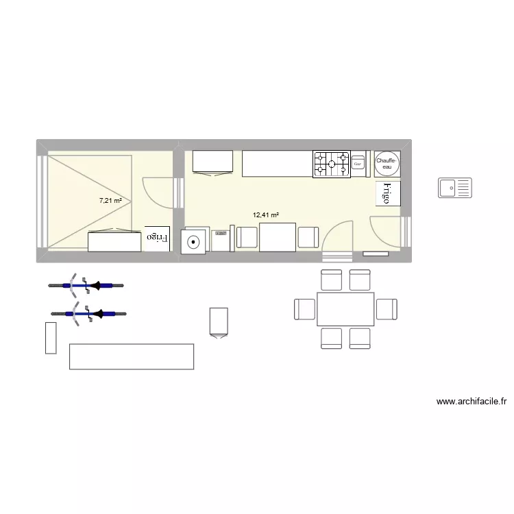 Ramonville - Buanderie. Plan de 2 Pièces et 20 m²