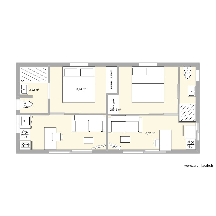 BUNGALOW. Plan de 4 pièces et 43 m2