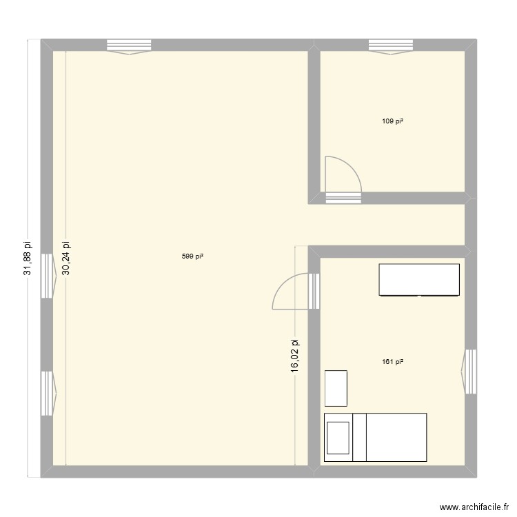sous sol. Plan de 3 pièces et 81 m2