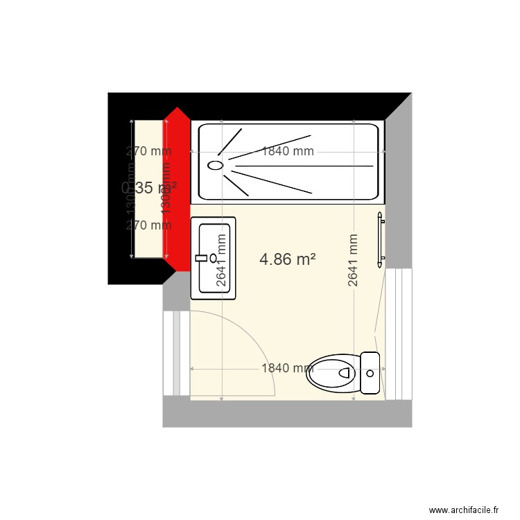 DALLE MULE SDB. Plan de 2 pièces et 5 m2