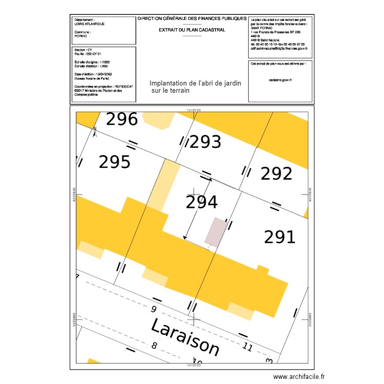 Implantation sur le terrain. Plan de 0 pièce et 0 m2