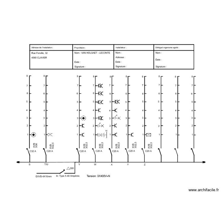 Sch&eacute;ma unifilaire 3 Lecomte. Plan de 