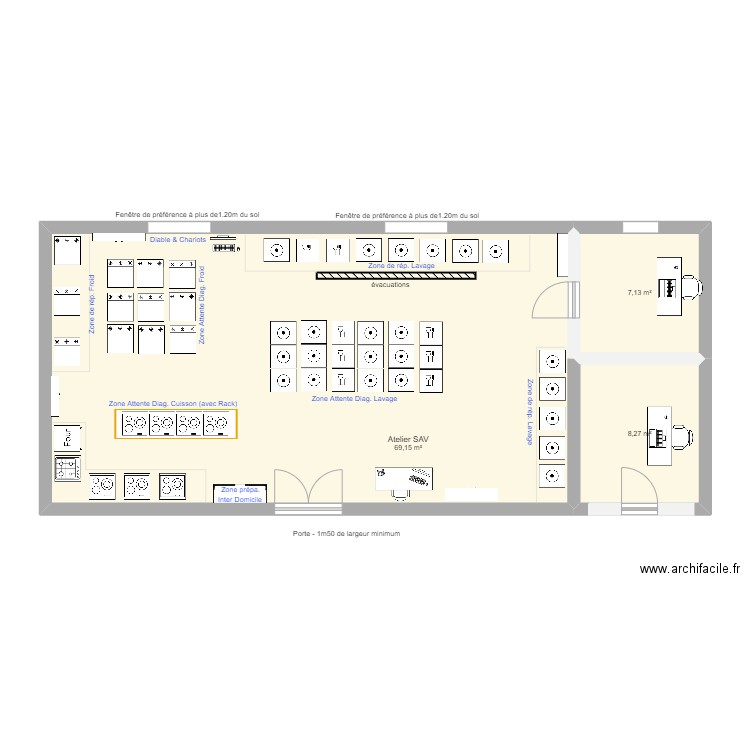 SAV + Bureau Exploit.. Plan de 3 pièces et 85 m2