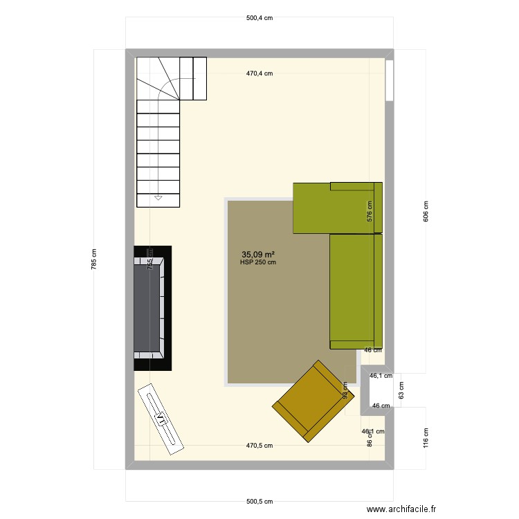 Vannucci. Plan de 1 pièce et 35 m2