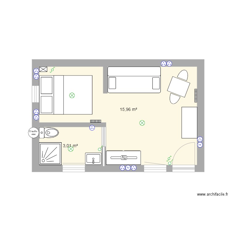 Dépendance maison 2. Plan de 2 pièces et 19 m2