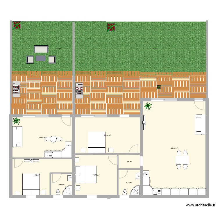 LOGEMENT 1 . Plan de 8 pièces et 130 m2