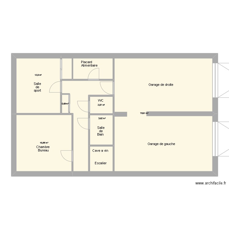 SousSol. Plan de 6 pièces et 111 m2