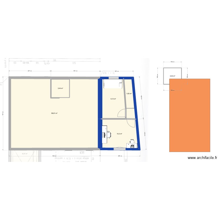 Extension Maison. Plan de 5 pièces et 101 m2