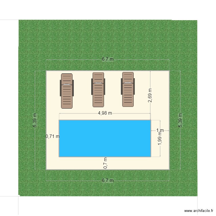 projet piscine . Plan de 2 pièces et 46 m2