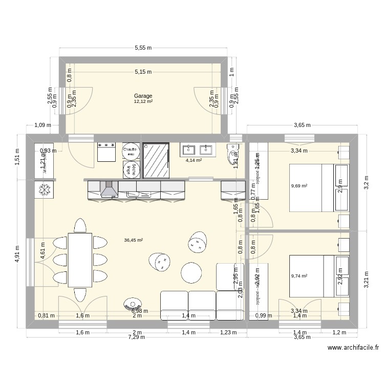 projet 2. Plan de 5 pièces et 72 m2