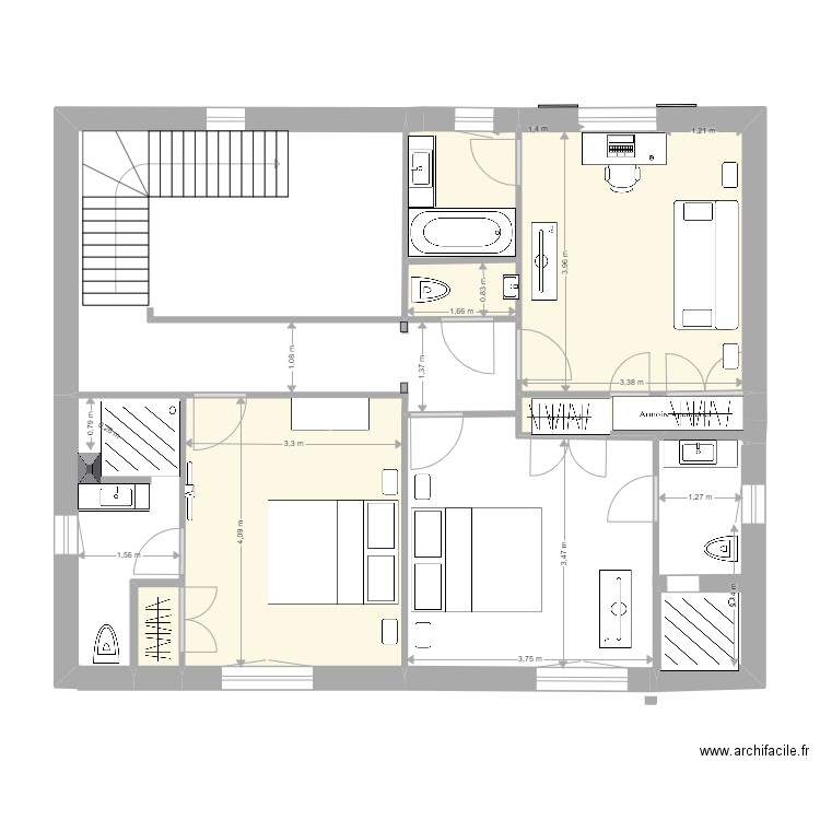 1er étage définitif. Plan de 6 pièces et 33 m2