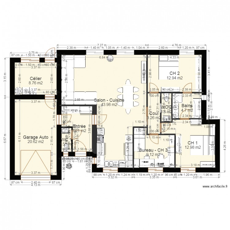 Projet Phil 01 et Int Aménagés. Plan de 0 pièce et 0 m2