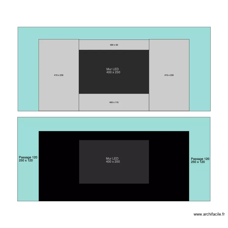 Habillage Mur LED Starling salle Zurich V1. Plan de 
