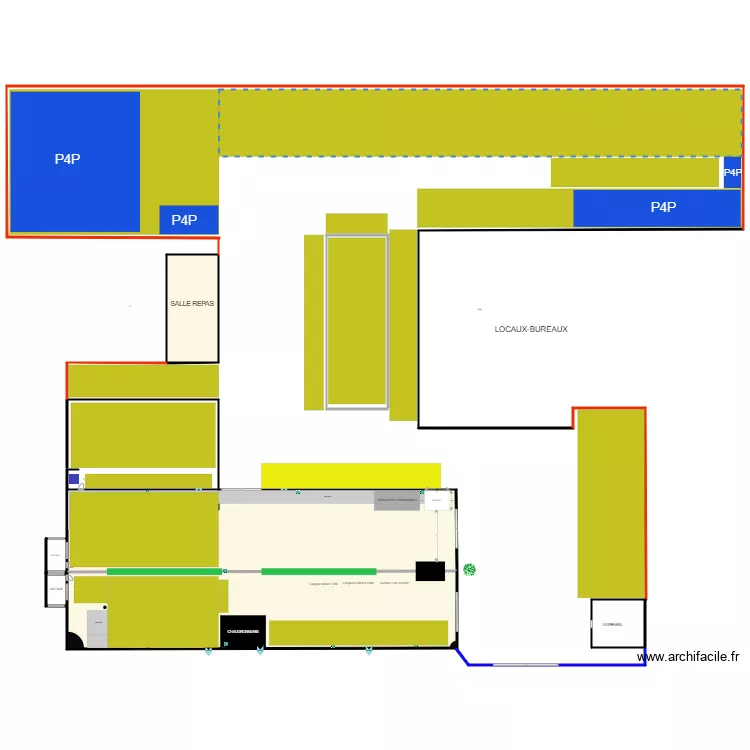 PLAN ATELIER PROD surface occup&eacute;e. Plan de 