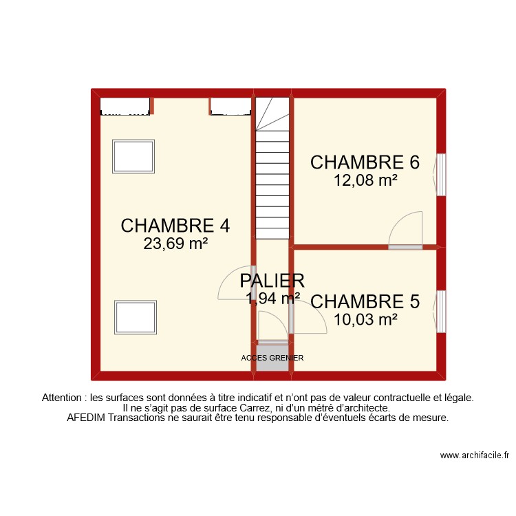 BI 9922 ETAGE 2. Plan de 6 pièces et 51 m2