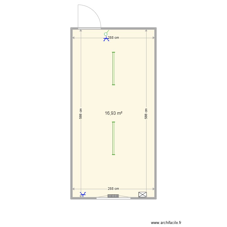 2 64030. Plan de 1 pièce et 17 m2