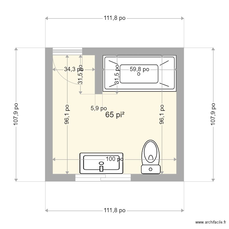 Salle de bain Jessy1. Plan de 1 pièce et 6 m2