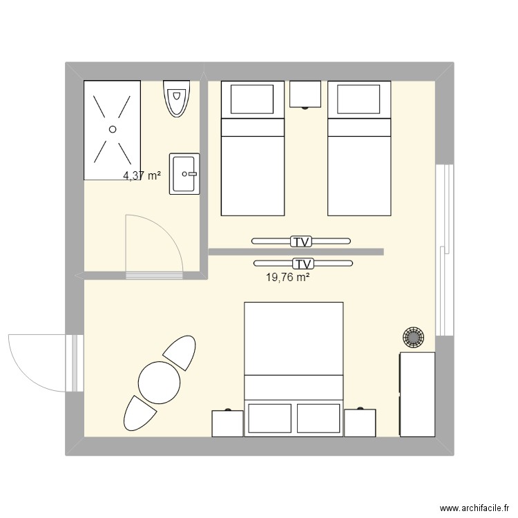 chambre 1. Plan de 2 pièces et 24 m2
