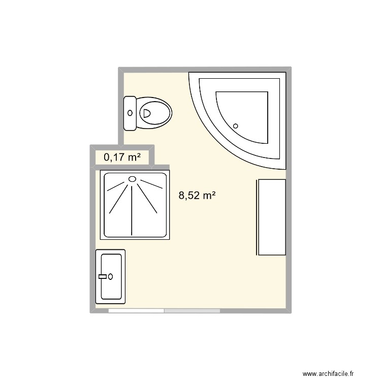 salle de bain 1. Plan de 2 pièces et 9 m2