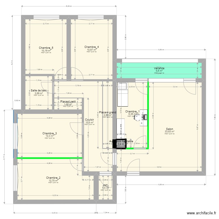 Coloc 7  square du douro 35200 Rennes_Projeté. Plan de 13 pièces et 105 m2