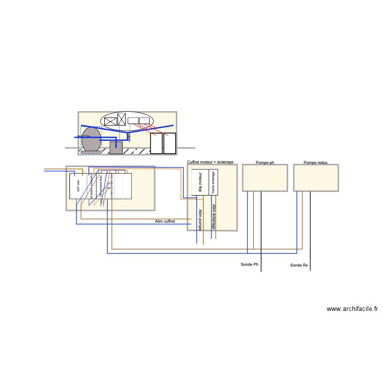 Local tech piscine. Plan de 6 pièces et 7 m2