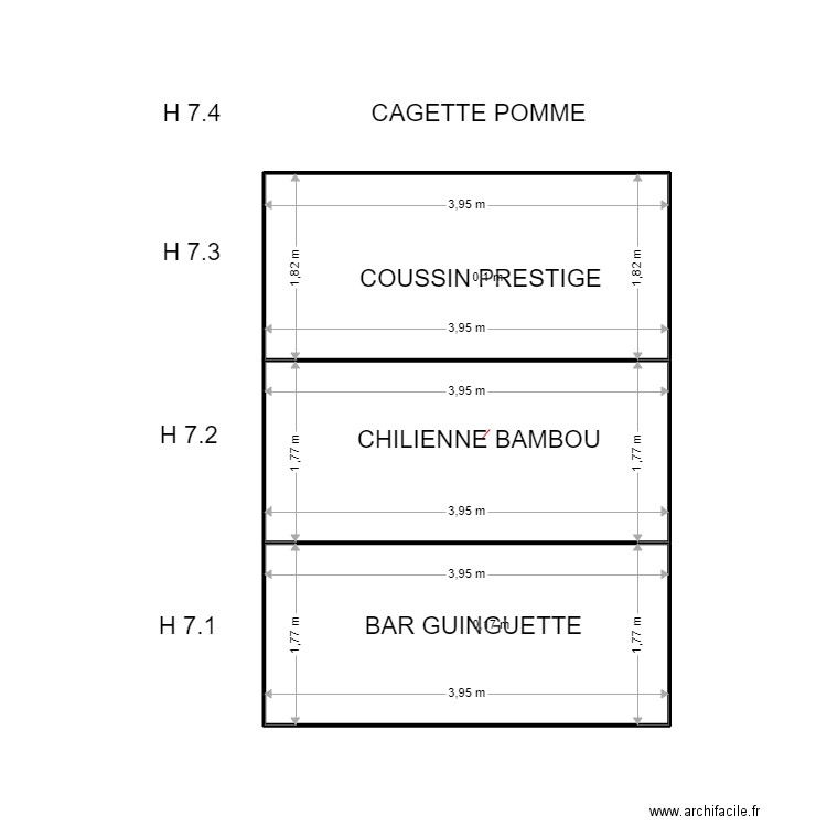 H 7. Plan de 3 pièces et 21 m2