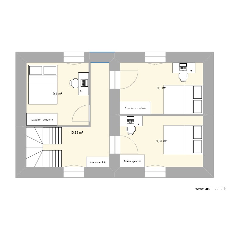 St AM etage futur 2. Plan de 4 pièces et 39 m2