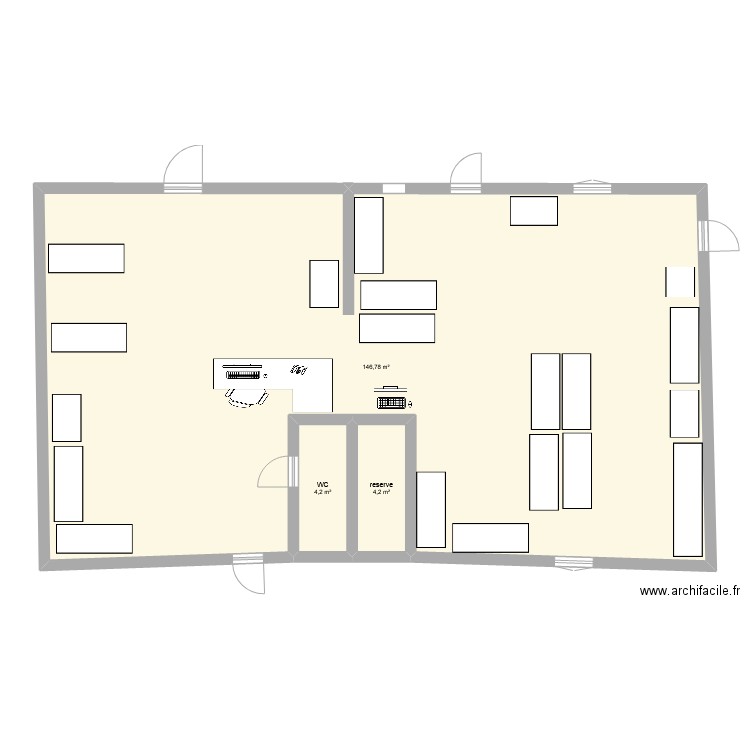 mediatheque. Plan de 3 pièces et 155 m2