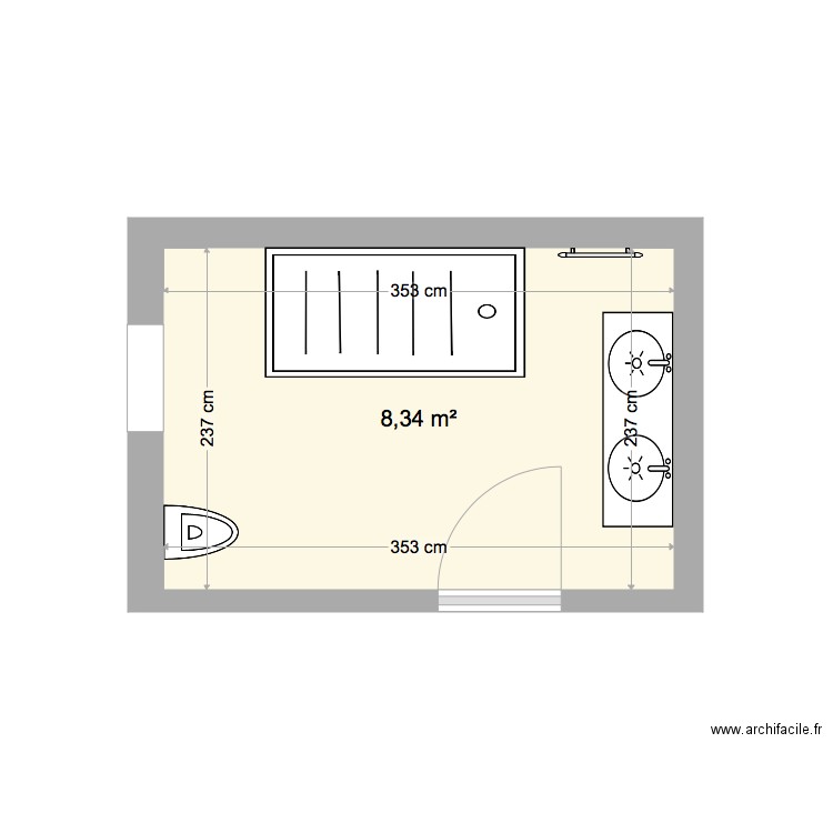 Salle de bain attenant chambre - Plan 1 pièce 8 m2 dessiné par Th...