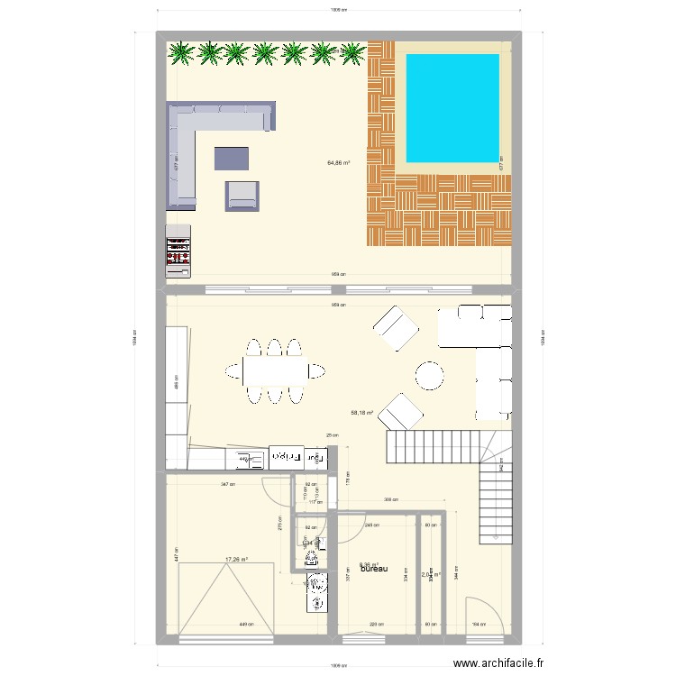 lea et mat. Plan de 14 pièces et 237 m2