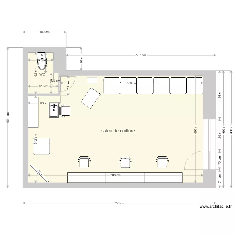 salon de coiffure. Plan de 